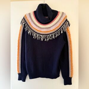 Anthropologie Navy and Orange Cowl Neck Sweater